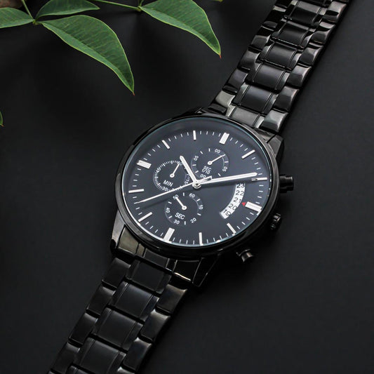 Black Chronograph Watch - w/Customized Engraving