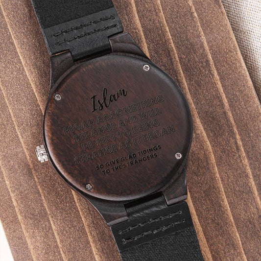 Ghuraba Hadeeth Engraved Wooden Watch - English Version
