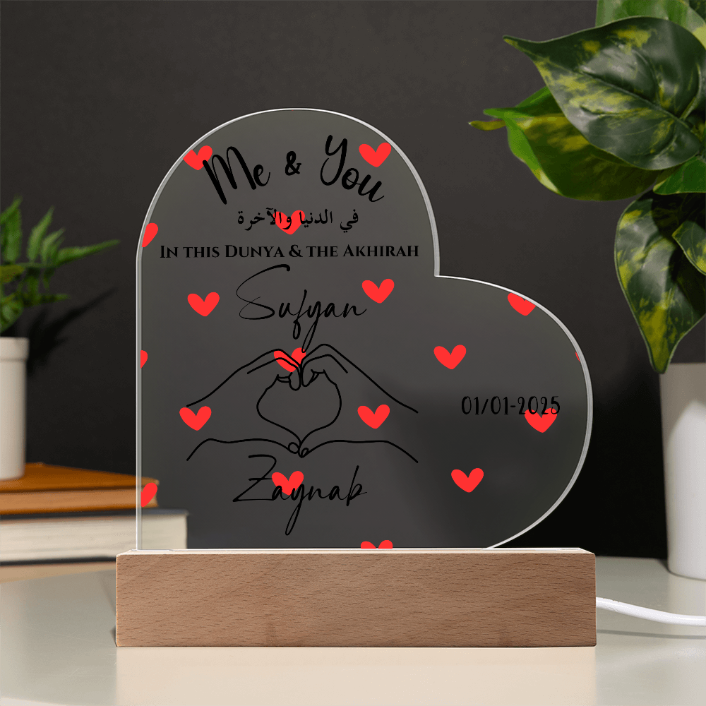 Personalized Acrylic Heart Plaque - Custom Names & Date - Romantic LED Gift for Couples