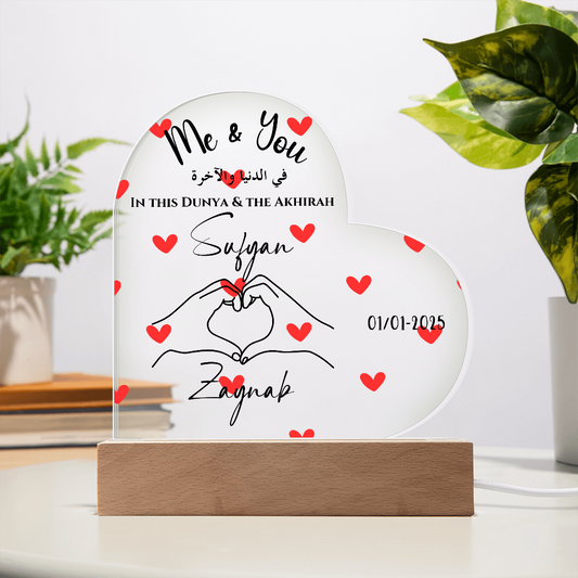 Personalized Acrylic Heart Plaque - Custom Names & Date - Romantic LED Gift for Couples