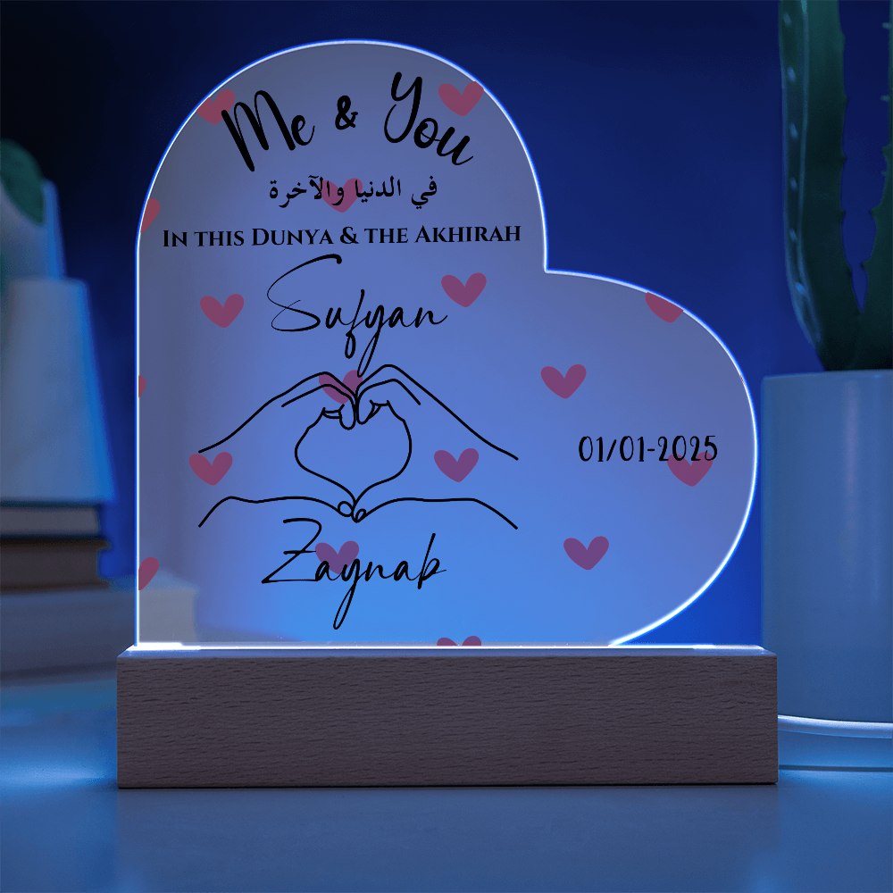 Personalized Acrylic Heart Plaque - Custom Names & Date - Romantic LED Gift for Couples