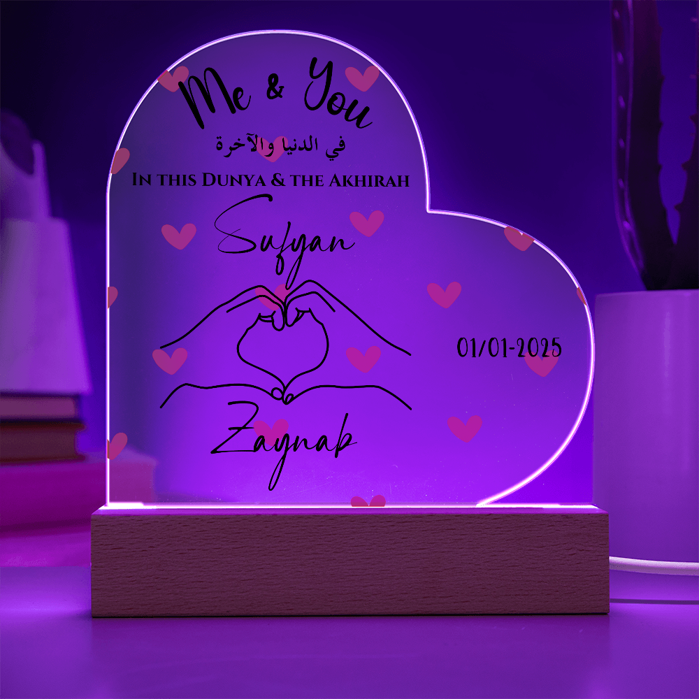 Personalized Acrylic Heart Plaque - Custom Names & Date - Romantic LED Gift for Couples