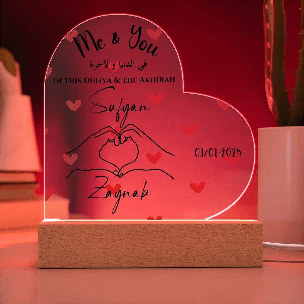 Personalized Acrylic Heart Plaque - Custom Names & Date - Romantic LED Gift for Couples