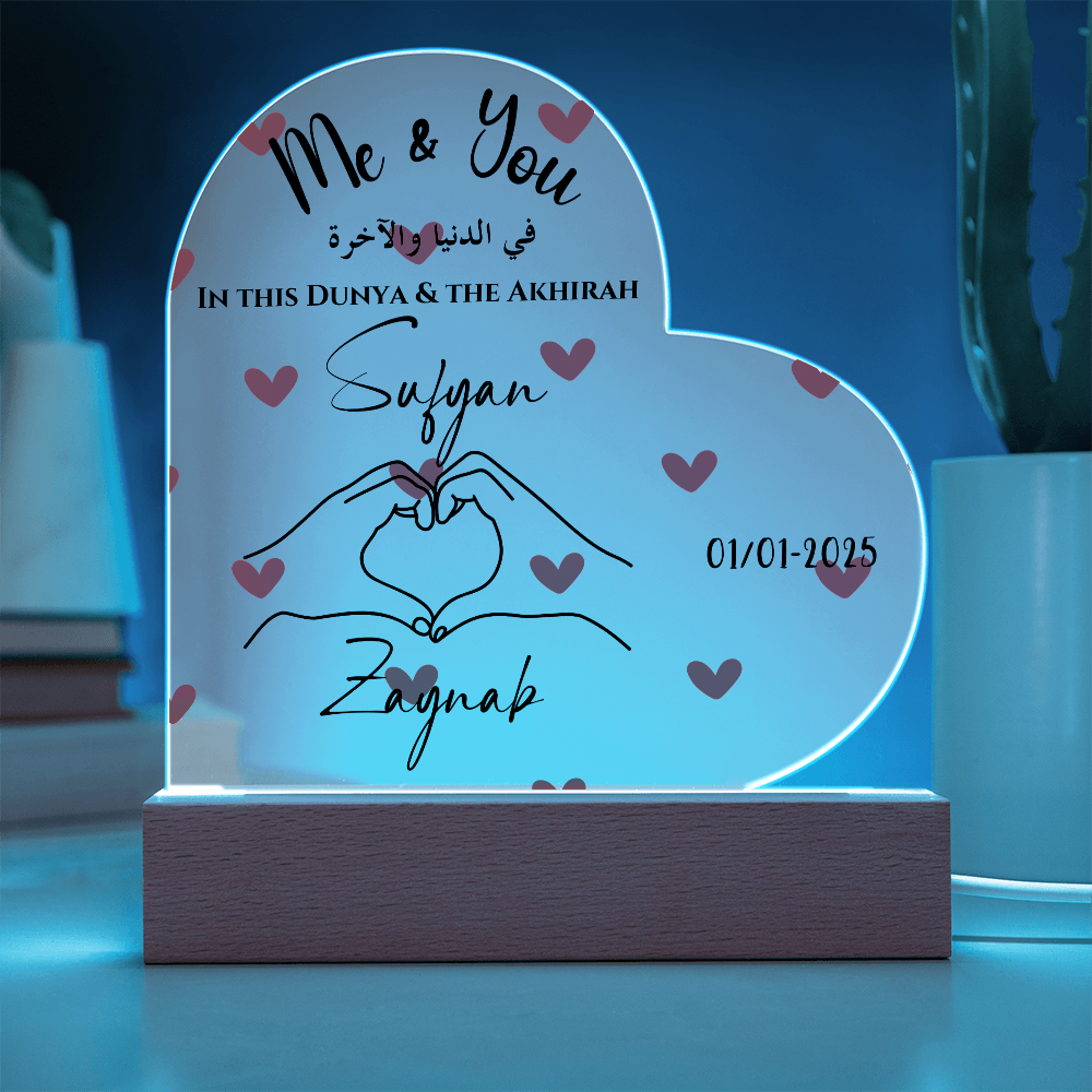 Personalized Acrylic Heart Plaque - Custom Names & Date - Romantic LED Gift for Couples