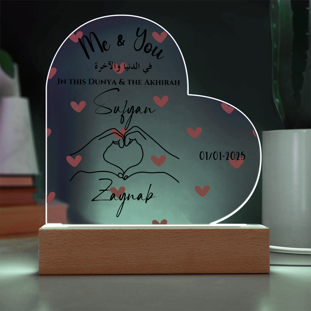 Personalized Acrylic Heart Plaque - Custom Names & Date - Romantic LED Gift for Couples