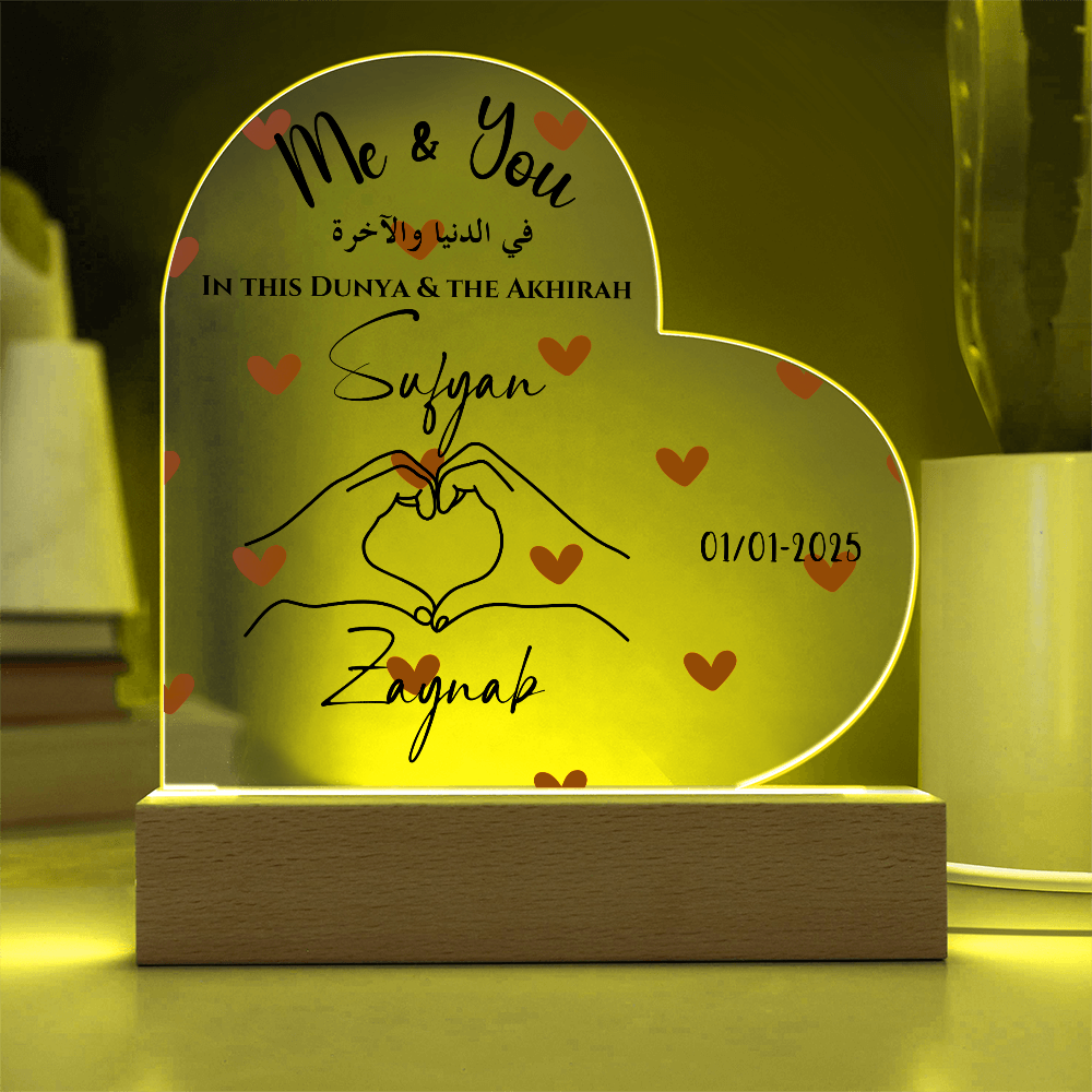 Personalized Acrylic Heart Plaque - Custom Names & Date - Romantic LED Gift for Couples
