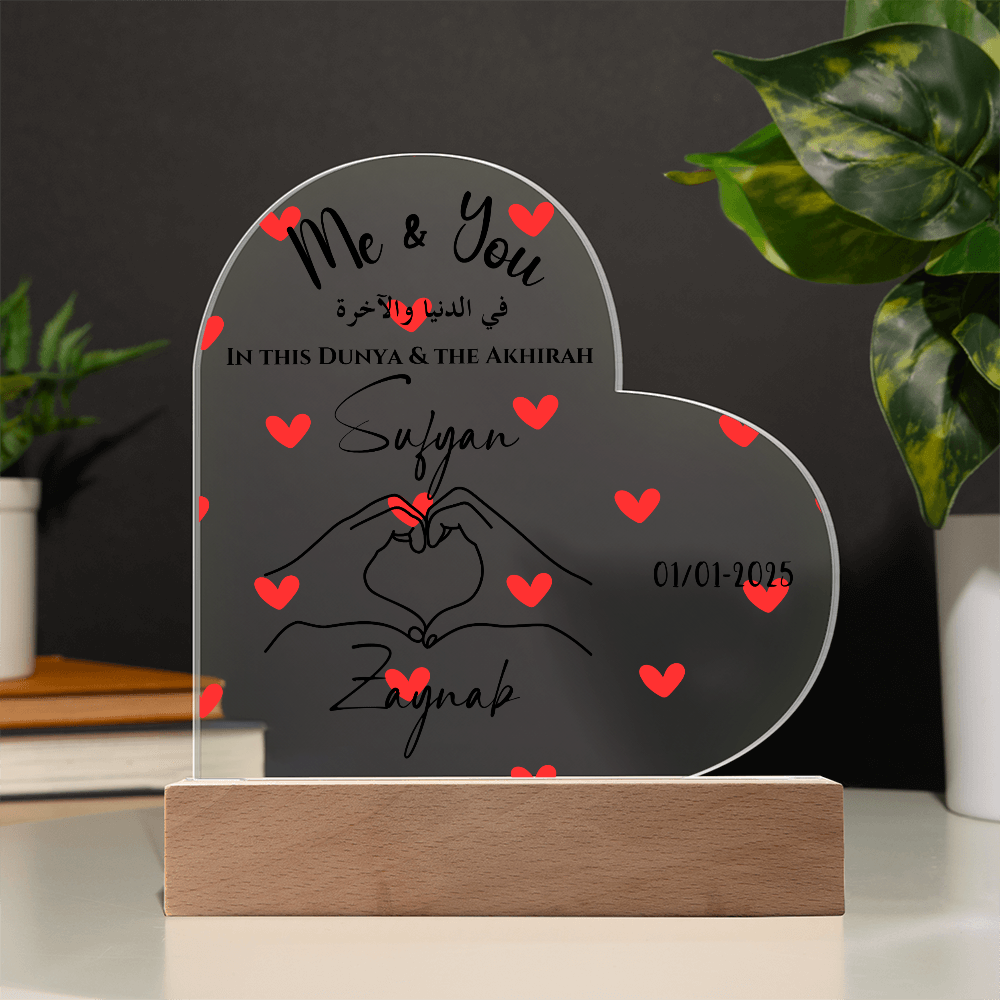 Personalized Acrylic Heart Plaque - Custom Names & Date - Romantic LED Gift for Couples