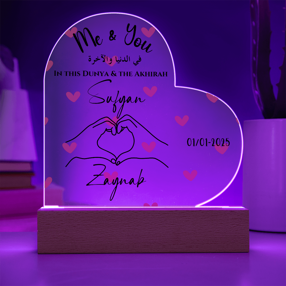 Personalized Acrylic Heart Plaque - Custom Names & Date - Romantic LED Gift for Couples