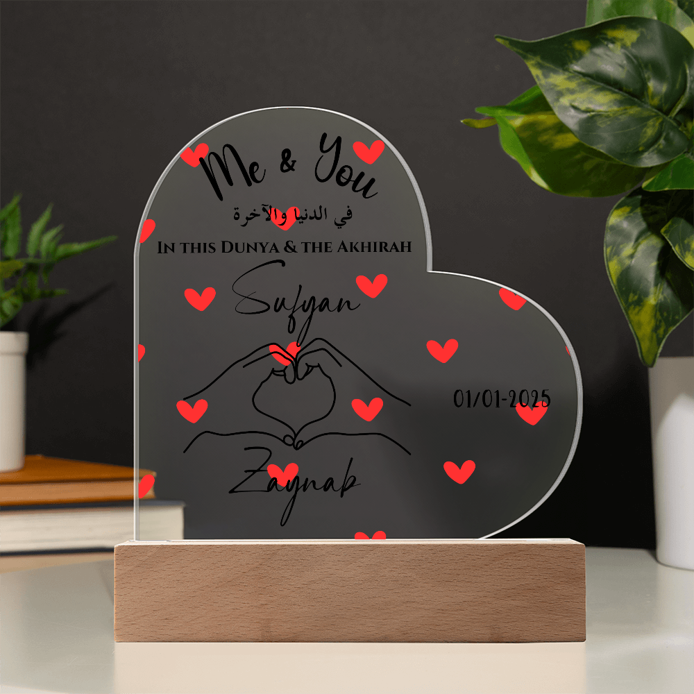 Personalized Acrylic Heart Plaque - Custom Names & Date - Romantic LED Gift for Couples