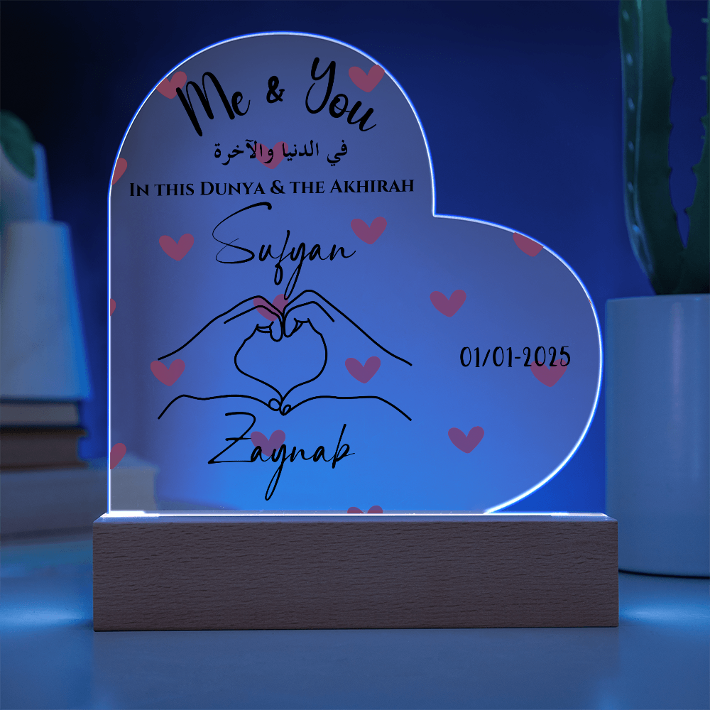Personalized Acrylic Heart Plaque - Custom Names & Date - Romantic LED Gift for Couples