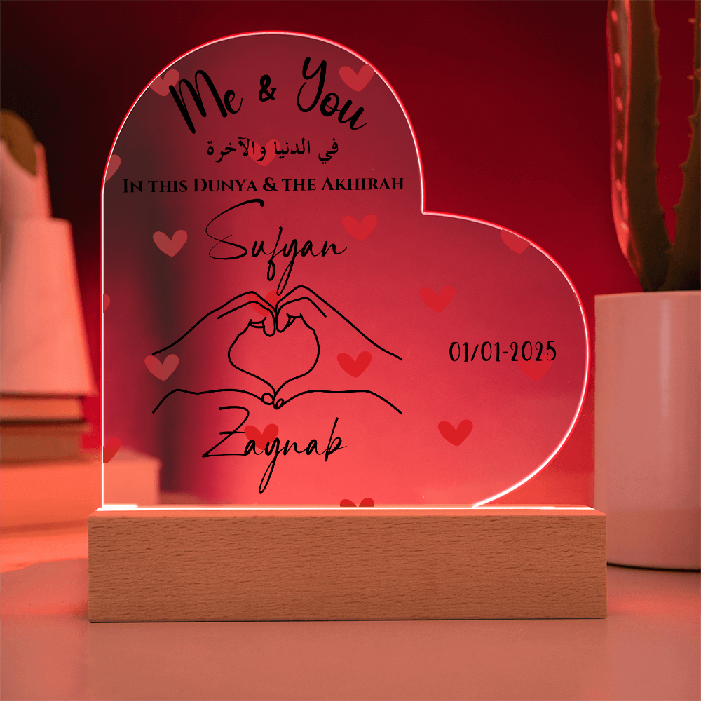 Personalized Acrylic Heart Plaque - Custom Names & Date - Romantic LED Gift for Couples