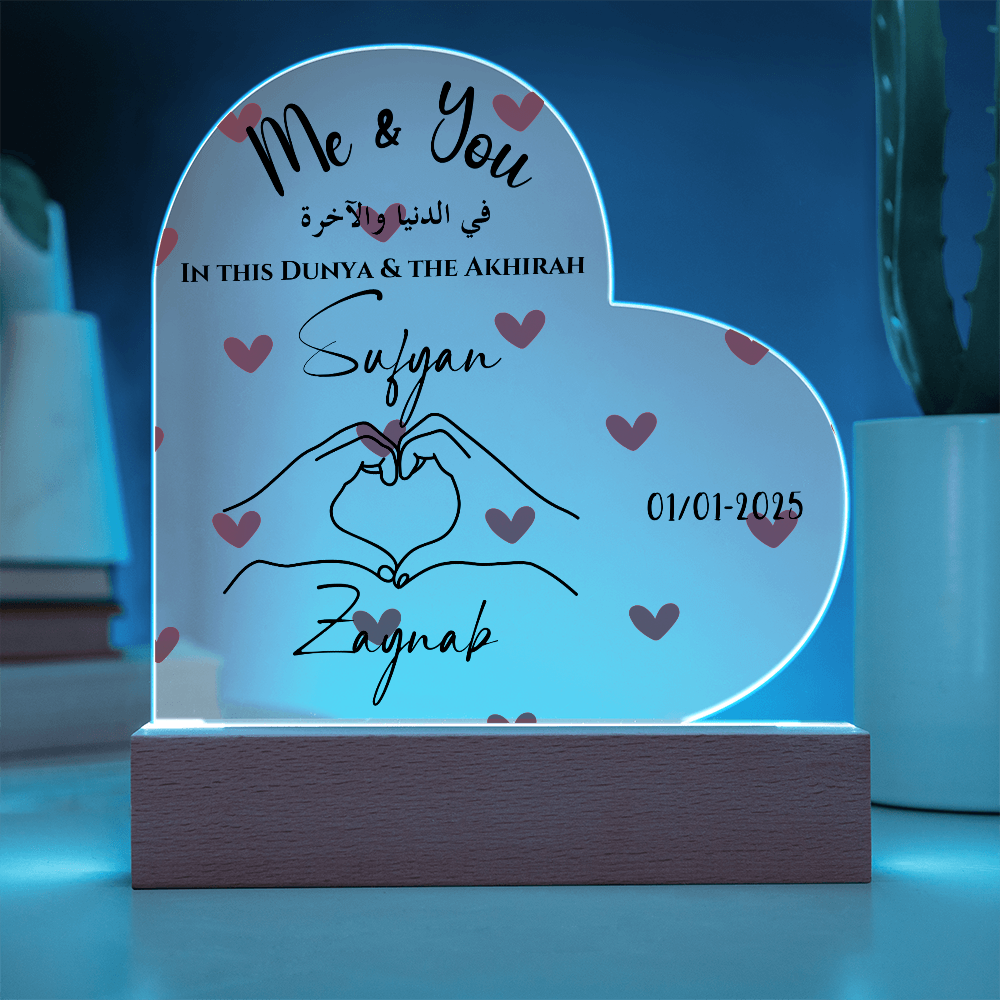 Personalized Acrylic Heart Plaque - Custom Names & Date - Romantic LED Gift for Couples