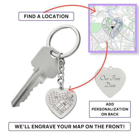 Personalized Map Keychain – Mark Your Special Day – First Meeting, Nikah, or Waleemah
