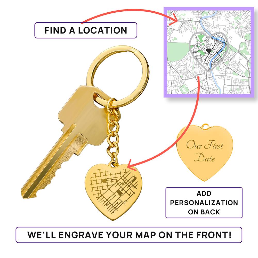 Personalized Map Keychain – Mark Your Special Day – First Meeting, Nikah, or Waleemah