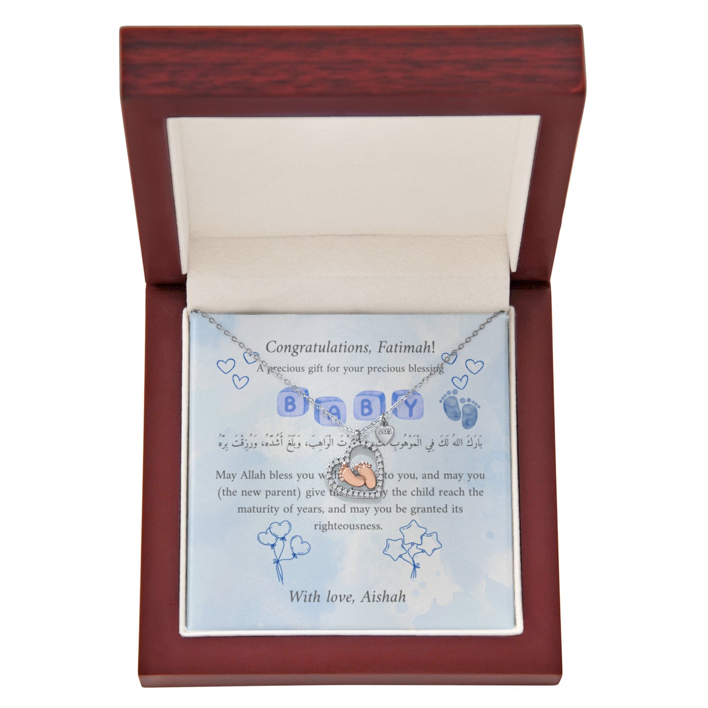 Personalized Baby Feet Heart Necklace – Sterling Silver with Rose Gold & Platinum - A Treasured Gift for New Moms & Aqeeqah