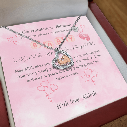 Personalized Baby Feet Heart Necklace – Sterling Silver with Rose Gold & Platinum - A Treasured Gift for New Moms & Aqeeqah