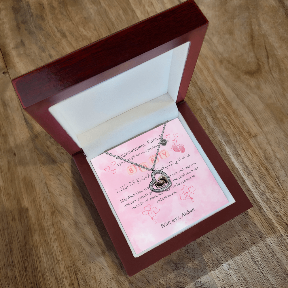 Personalized Baby Feet Heart Necklace – Sterling Silver with Rose Gold & Platinum - A Treasured Gift for New Moms & Aqeeqah
