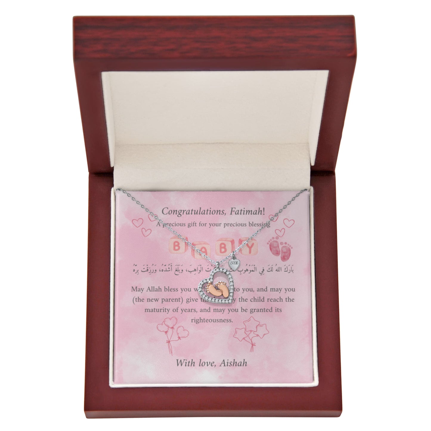 Personalized Baby Feet Heart Necklace – Sterling Silver with Rose Gold & Platinum - A Treasured Gift for New Moms & Aqeeqah